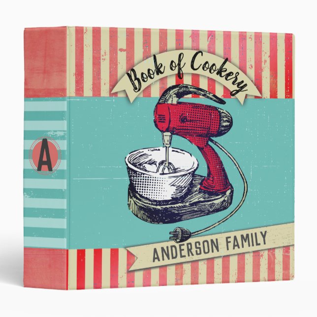 Retro stand mixer personalized cookbook recipe 3 ring binder (Front/Spine)