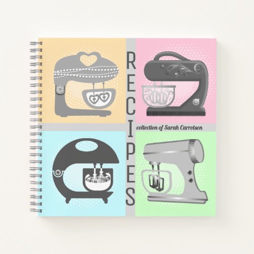 Retro stand mixers personalized recipe cookbook notebook