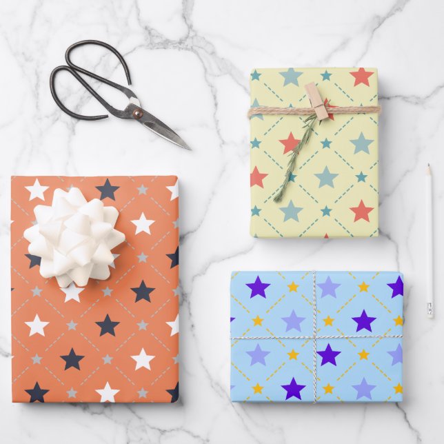 Retro Star Dot Line Geometric Pattern Wrapping Paper Sheets (Front)
