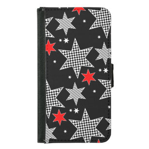 Retro Star Red White Black Pattern Samsung Galaxy S5 Wallet Case