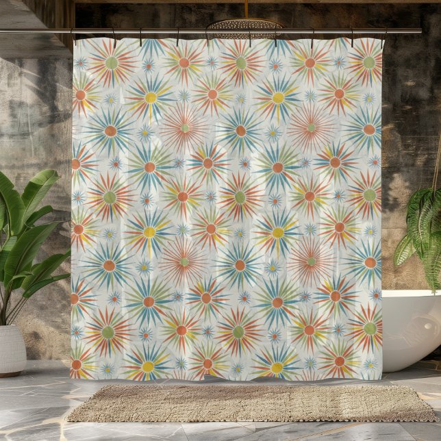 Retro Starburst Atomic Art Shower Curtain (Creator Uploaded)
