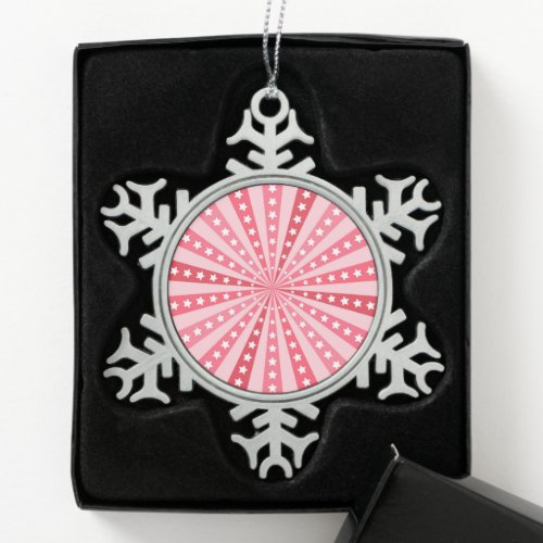 Retro Starburst Background _ Red Snowflake Pewter Christmas Ornament
