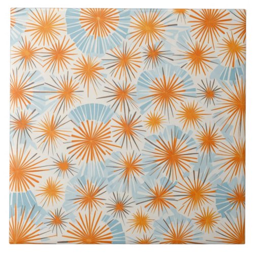 Retro Starburst blue orange Ceramic Tile