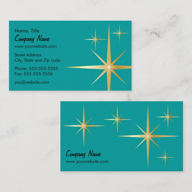 Retro Starburst Business Card - Teal (Front/Back)