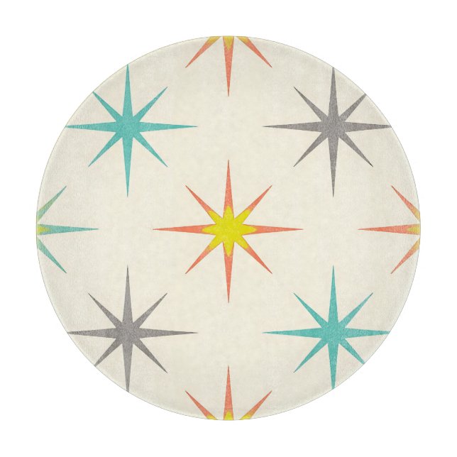 Retro Starburst Mid-Century Pattern Cutting Board (Front)