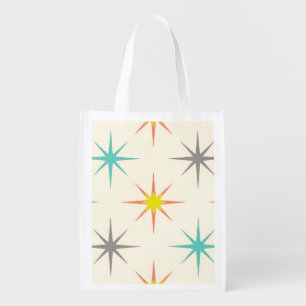 Retro Starburst Mid-Century Pattern Grocery Bag