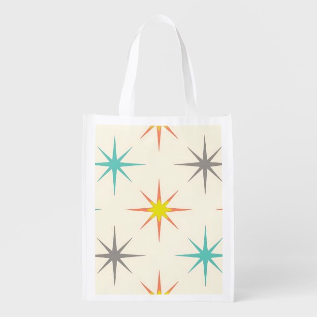 Retro Starburst Mid-Century Pattern Grocery Bag (Front)