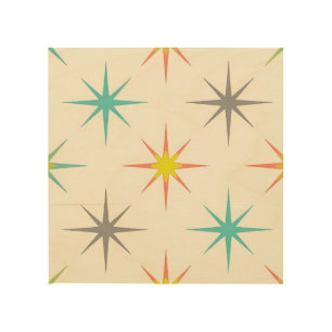 Retro Starburst Mid-Century Pattern Wood Wall Art