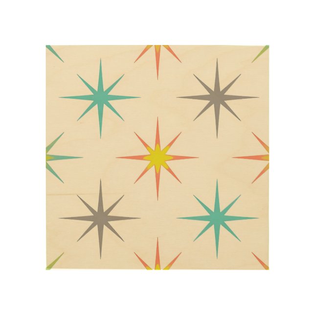 Retro Starburst Mid-Century Pattern Wood Wall Art (Front)