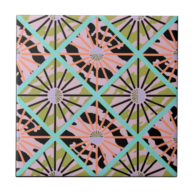 Retro Starburst Multi shade Ceramic Tiles 4.25" sq (Front)