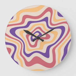 Retro Starburst Psychedelic Background Large Clock