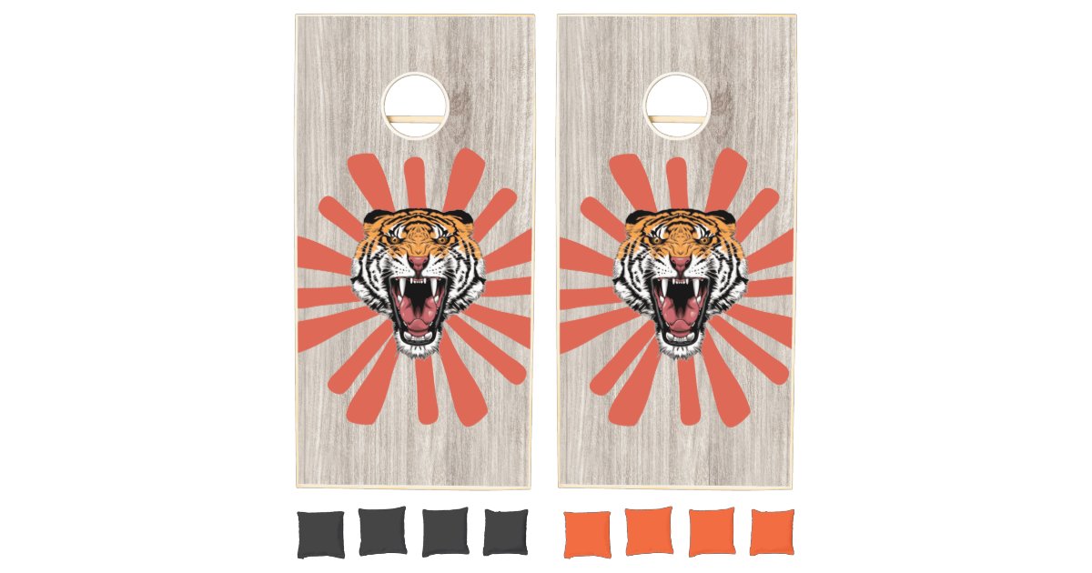 Retro Starburst Tiger Mascot Cornhole Set