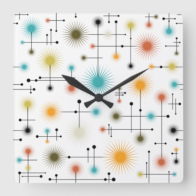 Retro Starbursts A Go-Go! Square Wall Clock (Front)