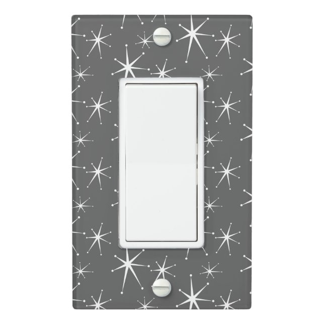 Retro Starbursts - Grey Light Switch Cover (In Situ)