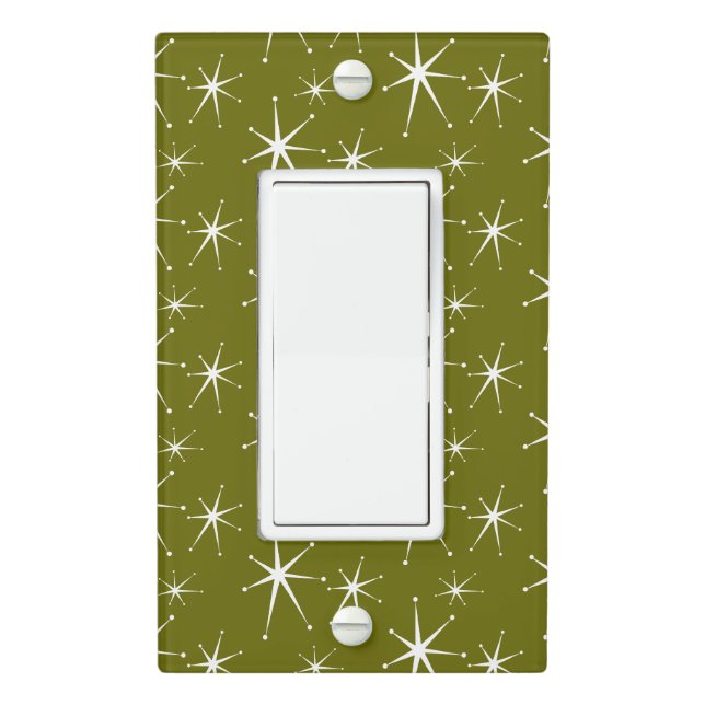Retro Starbursts - Olive Light Switch Cover (In Situ)