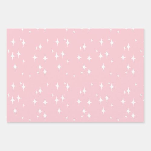 Retro Stardust Starburst Stars Pink Aesthetic Wrapping Paper Sheets