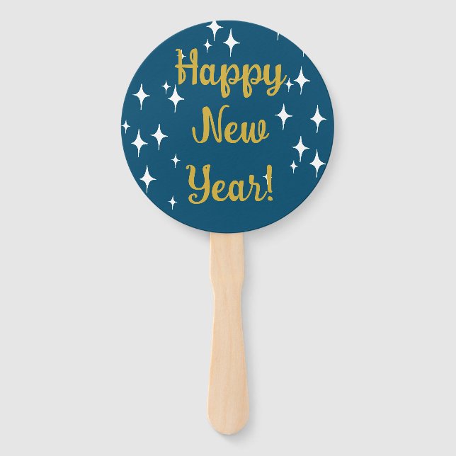 Retro Stardust Stars Happy New Year  Hand Fan (Front)
