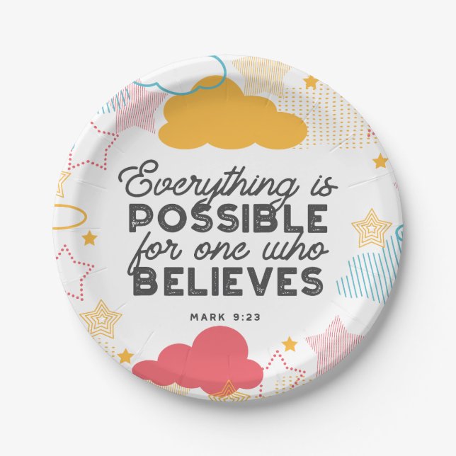 Retro Starry Sky Art Pattern with Bible Verse Paper Plates (Front)