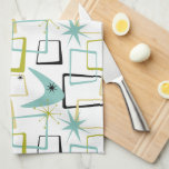 Retro Stars Boomerang Squares Mid Century Kitchen Towel<br><div class="desc">Add a pop of color to your kitchen with this funky retro kitchen towel. The pattern features abstract squares,  starbursts,  and a boomerang in the colors of aqua blue,  yellow,  avocado green,  and black. This will brighten up your kitchen decor!</div>