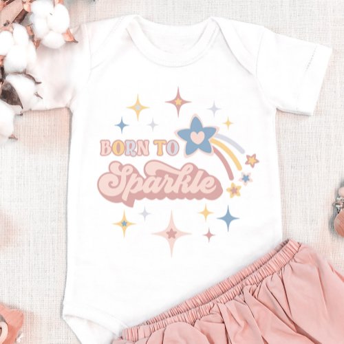 Retro Stars Born To Sparkle Color Editable Girls Baby Bodysuit