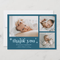 Retro Stars Boy Teal Birth Announcement Card