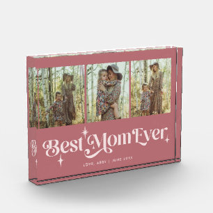 Retro Stars Dusty Pink Best Mom Ever Collage Acrylic Award