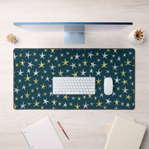 Retro Stars Gold Silver and Teal Mid_Century Mod Desk Mat