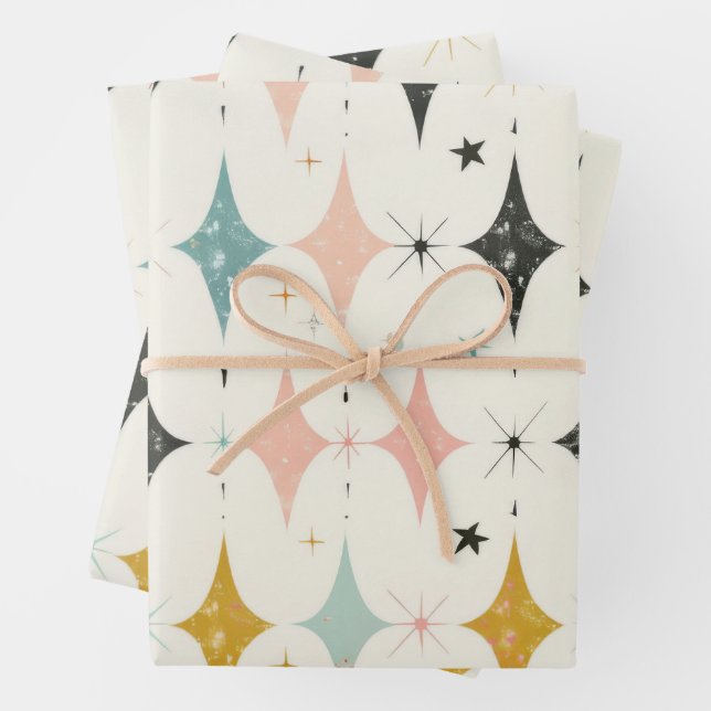 Retro Stars Pattern Wrapping Paper Sheets (In situ)