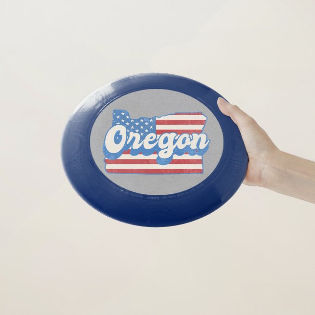 Retro Stars & Stripes Oregon Silhouette Wham-O Frisbee (In Hand)