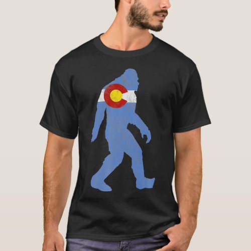 Retro State Flag of Colorado Bigfoot Silhouette T  T_Shirt