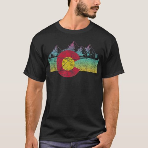 Retro State FlagColorado Rocky MountainsSkiing T_Shirt