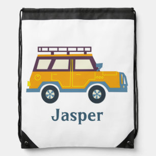 Retro station wagon car roof rack personalize drawstring bag