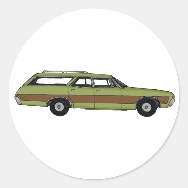 retro station wagon classic round sticker (Front)