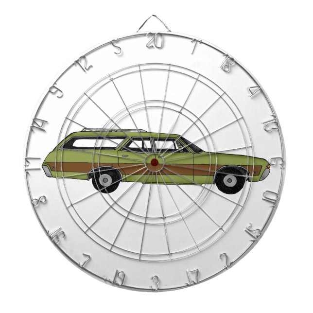 retro station wagon dartboard with darts (Front)