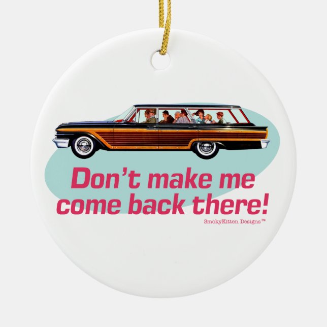 Retro Station Wagon (Pink & Blue) Ceramic Ornament (Front)