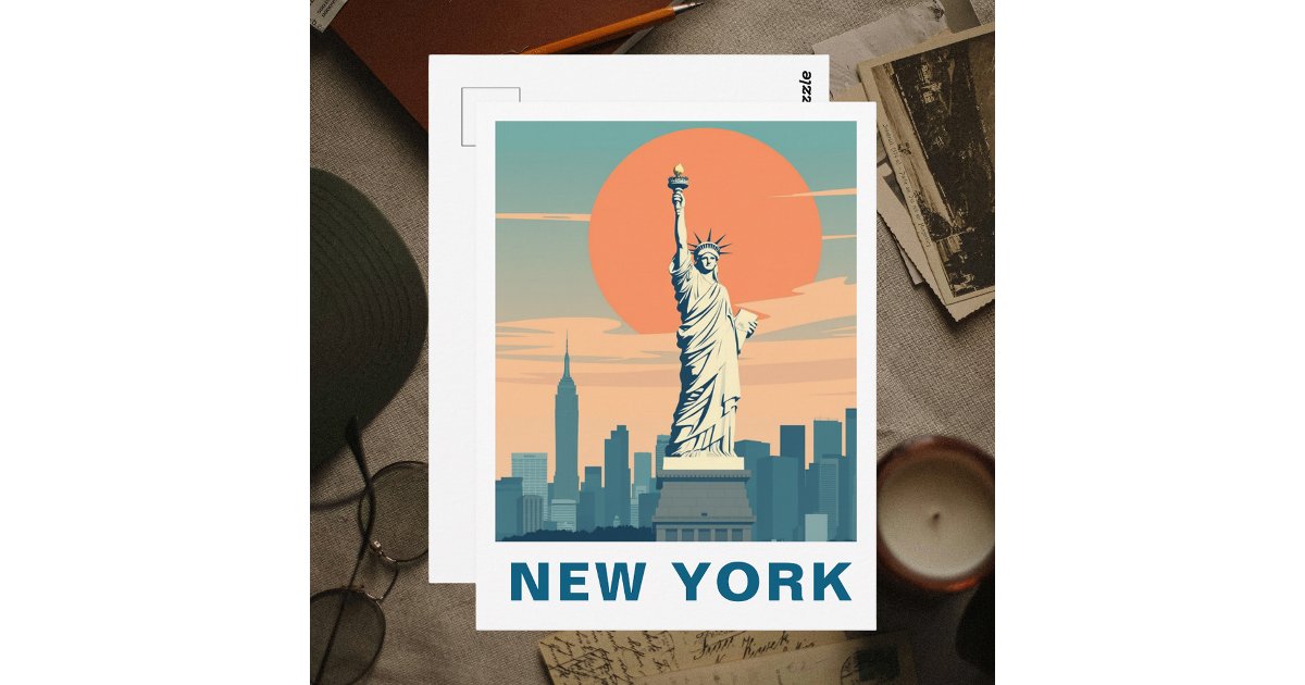 Retro Statue of Liberty New York City Travel Postcard | Zazzle