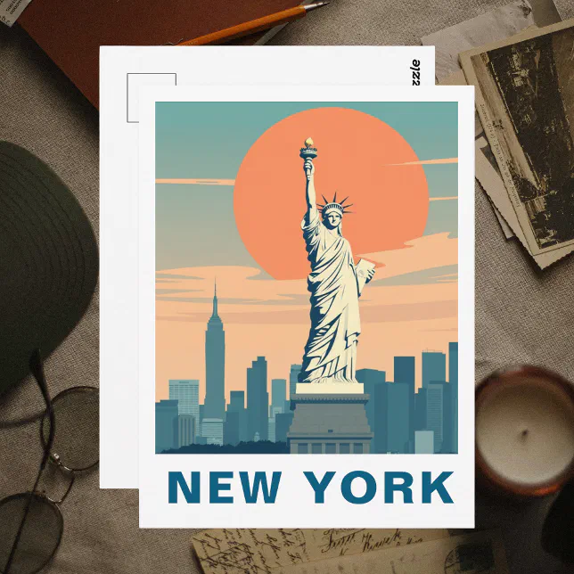 Retro Statue of Liberty New York City Travel Postcard | Zazzle
