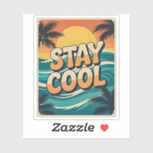 Retro Stay Cool Summer Beach Sunset Waves Palm Sticker