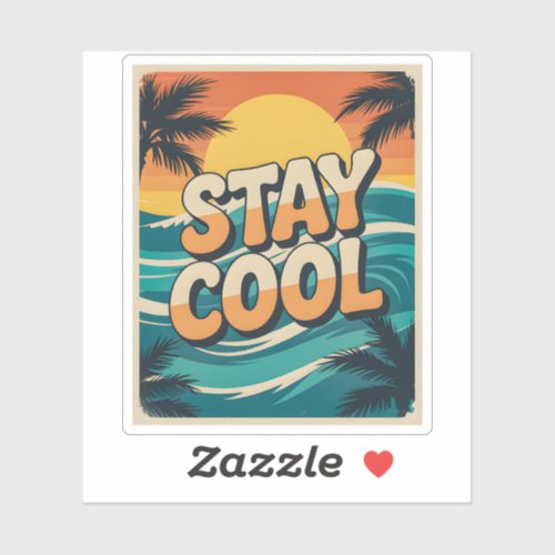 Retro Stay Cool Summer Beach Sunset Waves Palm Sticker