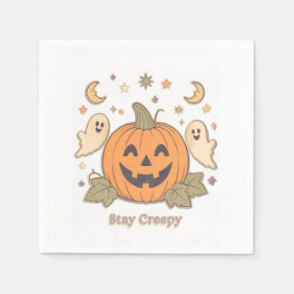 Retro Stay Creepy Pumpkin & Cute Ghosts Halloween Napkins