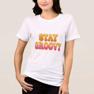 Retro Stay Groovy 70s Bubble Typography Graphic Tri-Blend Shirt