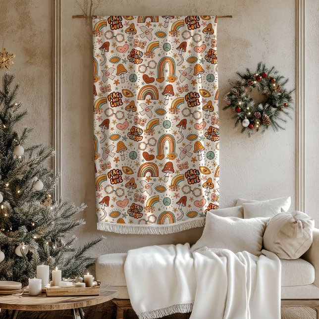 Retro Stay Groovy Peace and Love Mushrooms Blanket (Retro Stay Groovy Peace and Love Mushrooms Blanket)