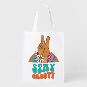 Retro Stay Groovy Reusable Grocery Bag