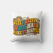 Retro Stay Positive Throw Pillow