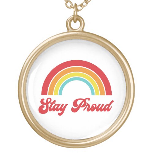 Retro Stay Proud Rainbow Gay Pride Gold Plated Necklace