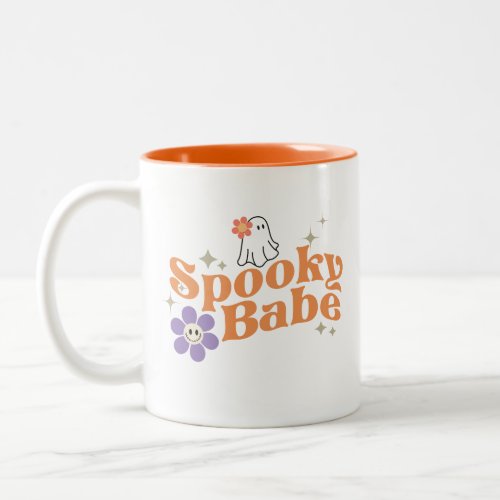 Retro Stay Spooky Babe Halloween Ghost T_Shirt iPh Two_Tone Coffee Mug