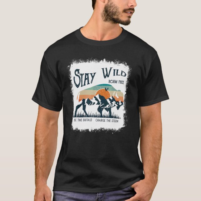 Retro Stay Wild Roam Western Buffalo Bison Mountai T-Shirt (Front)