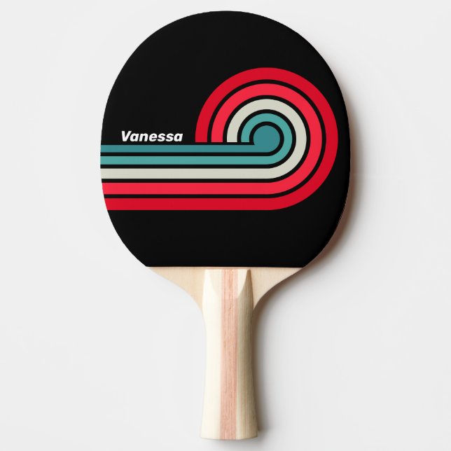 Retro Stealth Rainbow Curl Stripes with Name Ping Pong Paddle (Front)