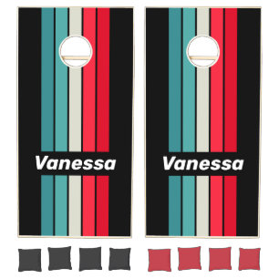 Retro Stealth Rainbow Pin Striped with Name Cornhole Set
