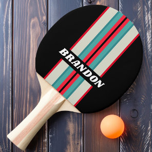 Retro Stealth Rainbow Rally Stripe with Name Ping Pong Paddle